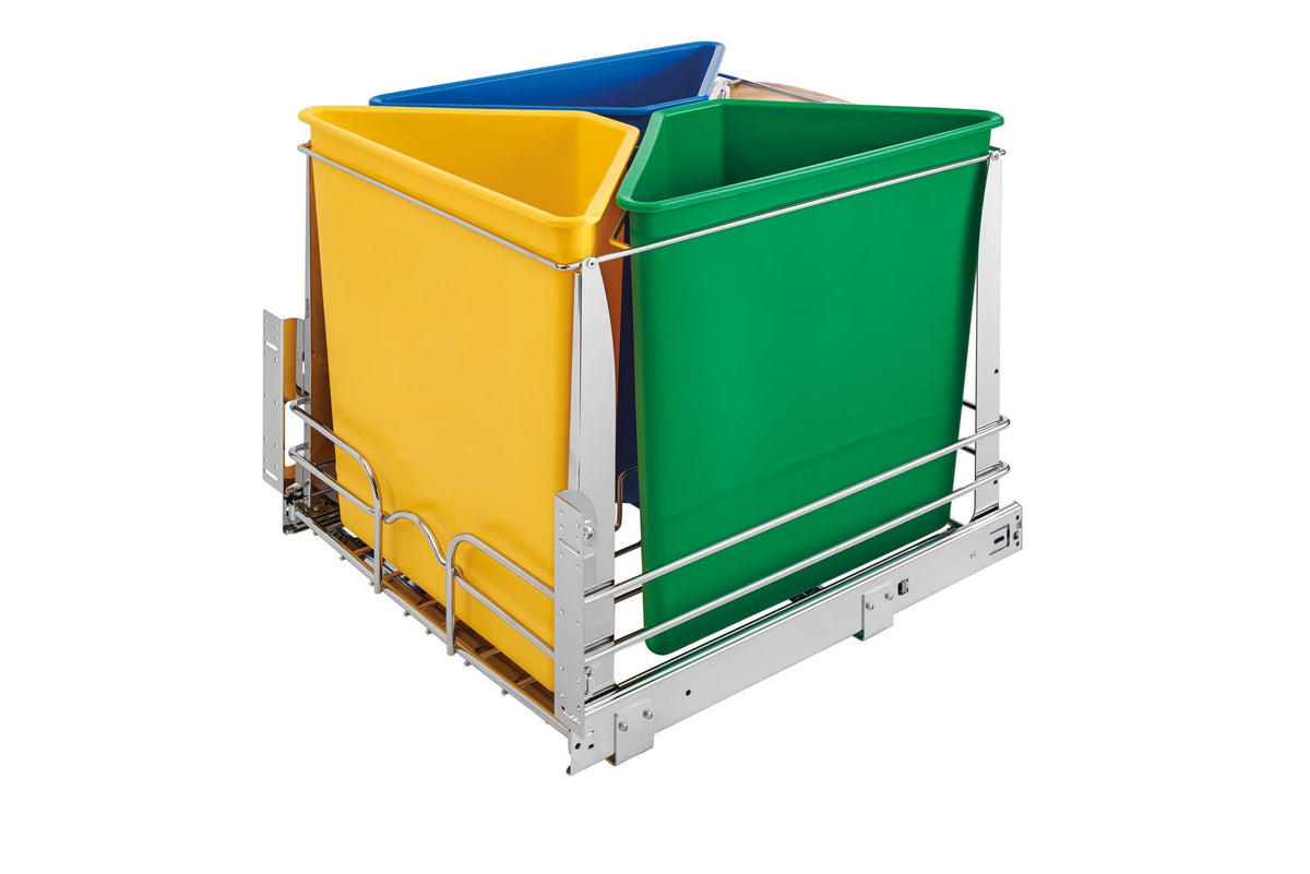 Rev-A-Shelf 5BBSC-WMDM24-C Recycle Center Waste System with Soft-Close, 3-Bin, Polished Chrome