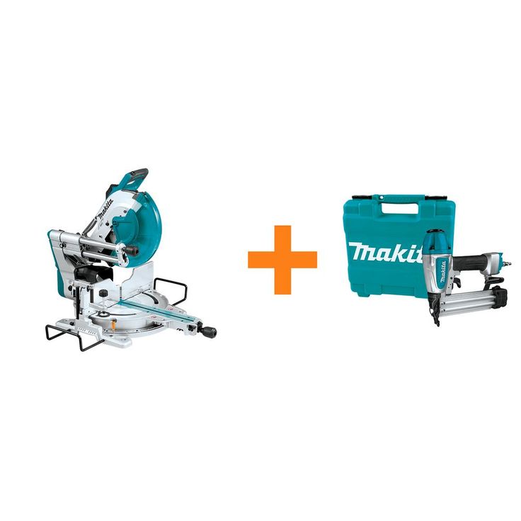 15 Amp 12 in. Dual-Bevel Sliding Compound Miter Saw with Laser with Bonus Pneumatic 2 in. 18-Gauge Brad Nailer