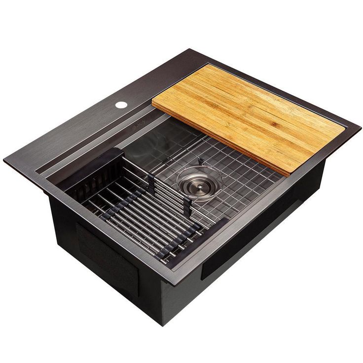 All-in-One Matte Black Finished Stainless Steel 25 in. x 22 in. Single Bowl Drop-in Kitchen Sink with Spring Neck Faucet
