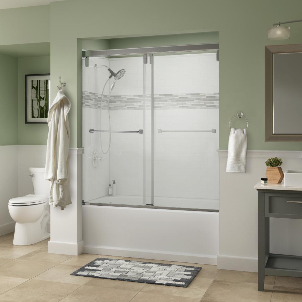 Everly 60 in. x 59-1/4 in. Mod Semi-Frameless Sliding Bathtub Door in Chrome and 1/4 in. (6mm) Clear Glass - Super Arbor
