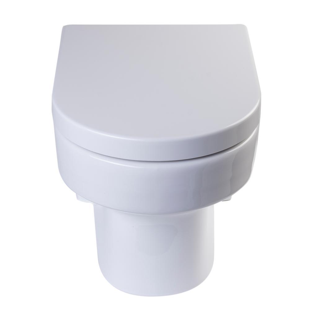 Wall Mount 1-Piece 0.8/1.6 GPF Dual Flush Elongated Toilet Bowl in White Seat Included - Super Arbor