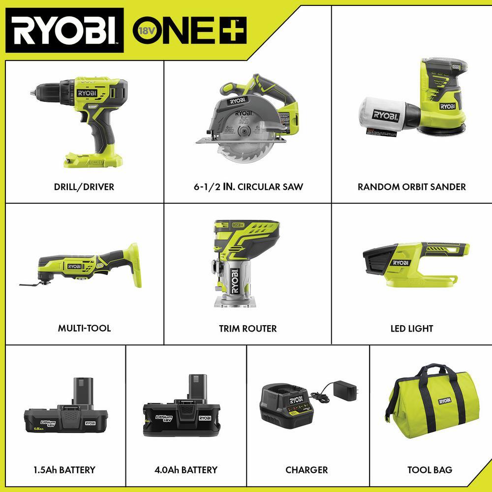 ONE+ 18V Cordless 6-Tool Combo Kit with (1) 4.0 Ah Battery, (1) 1.5 Ah Battery, 18-Volt Charger, and Bag - Super Arbor