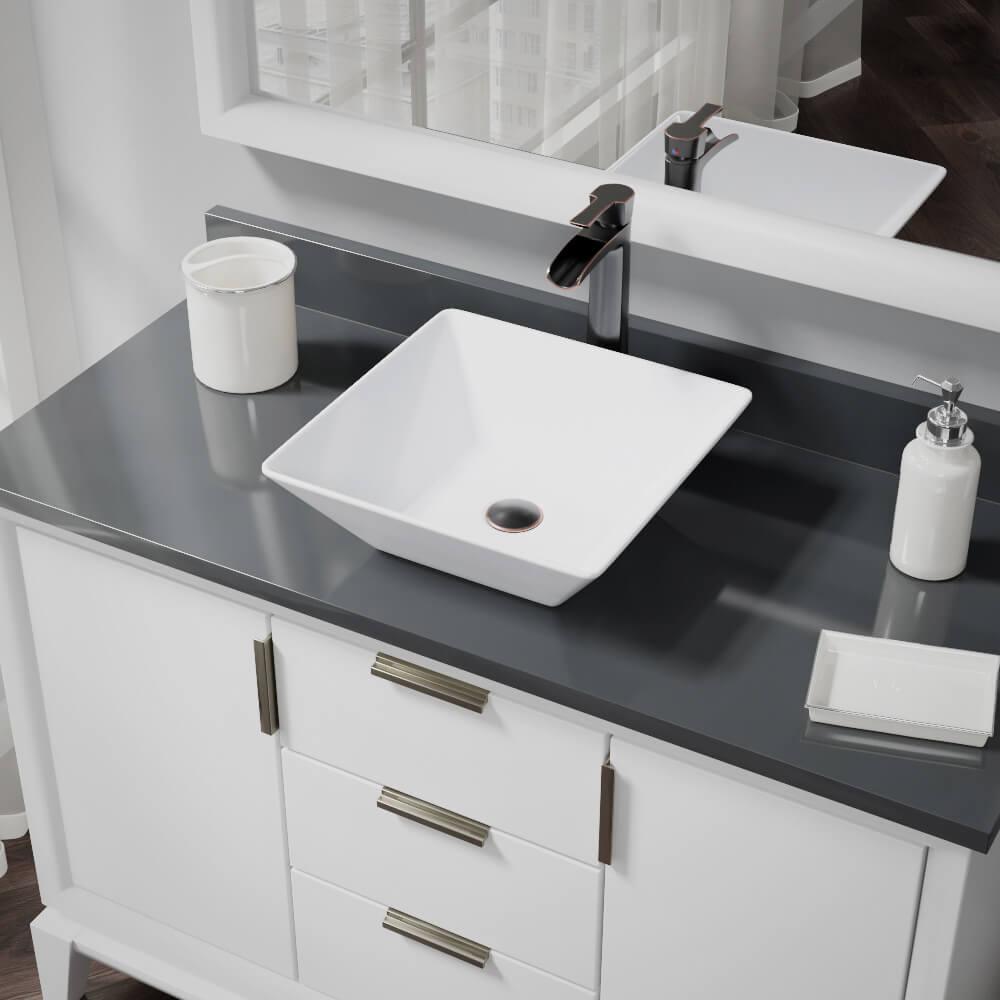 Porcelain Vessel Sink in White with 7007 Faucet and Pop-Up Drain in Brushed Nickel - Super Arbor