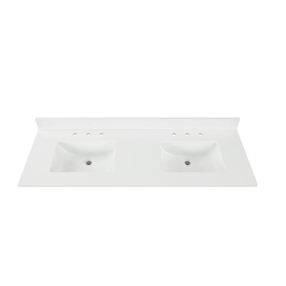 73 in. W x 22 in. D x 0.75 in. H Quartz Vanity Top in Snow White with White Basins - Super Arbor