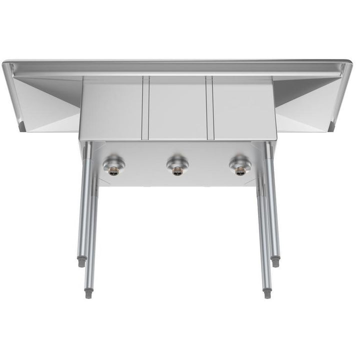 Freestanding Stainless Steel 54 in. 2-Hole Triple Bowl Commercial Kitchen Sink
