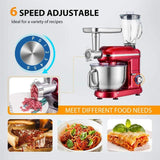 6 qt. 6- speed Red 3 in 1 Multifunctional Stand Mixer with Meat Grinder and Juice Blender, ETL Listed