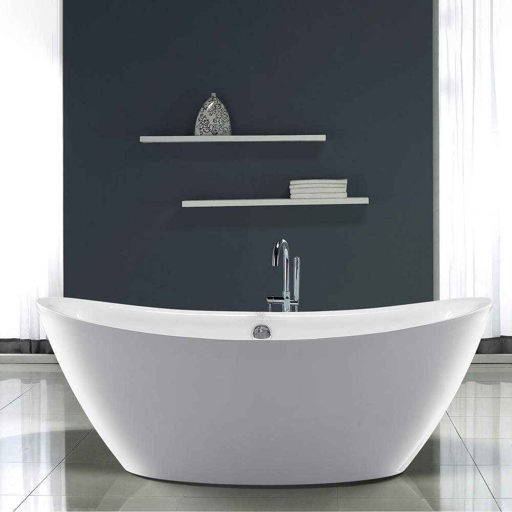 Oval 71 in. W x 36 in. D x 26 in. H Acrylic Flatbottom Freestanding Bathtub with Overflow, White (not Whirlpool) - Super Arbor