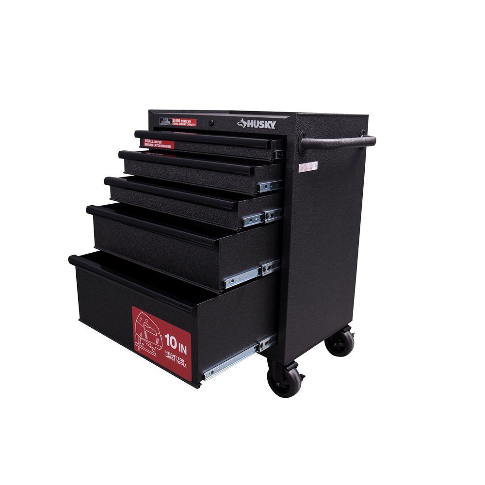 27 in. W 5-Drawer Rolling Cabinet Tool Box Chest in Textured Black