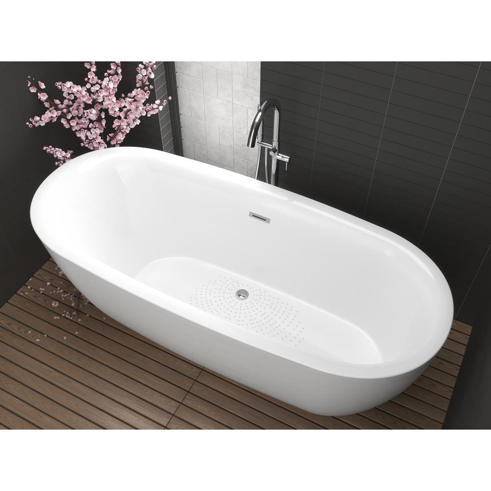 Ami 5.6 ft. Acrylic Flatbottom Freestanding Bathtub in Glossy White - Super Arbor