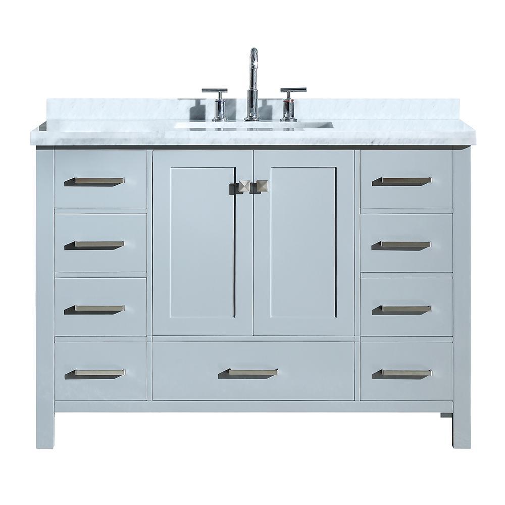 Cambridge 55 in. Bath Vanity in White with Marble Vanity Top in Carrara White with White Basin - Super Arbor