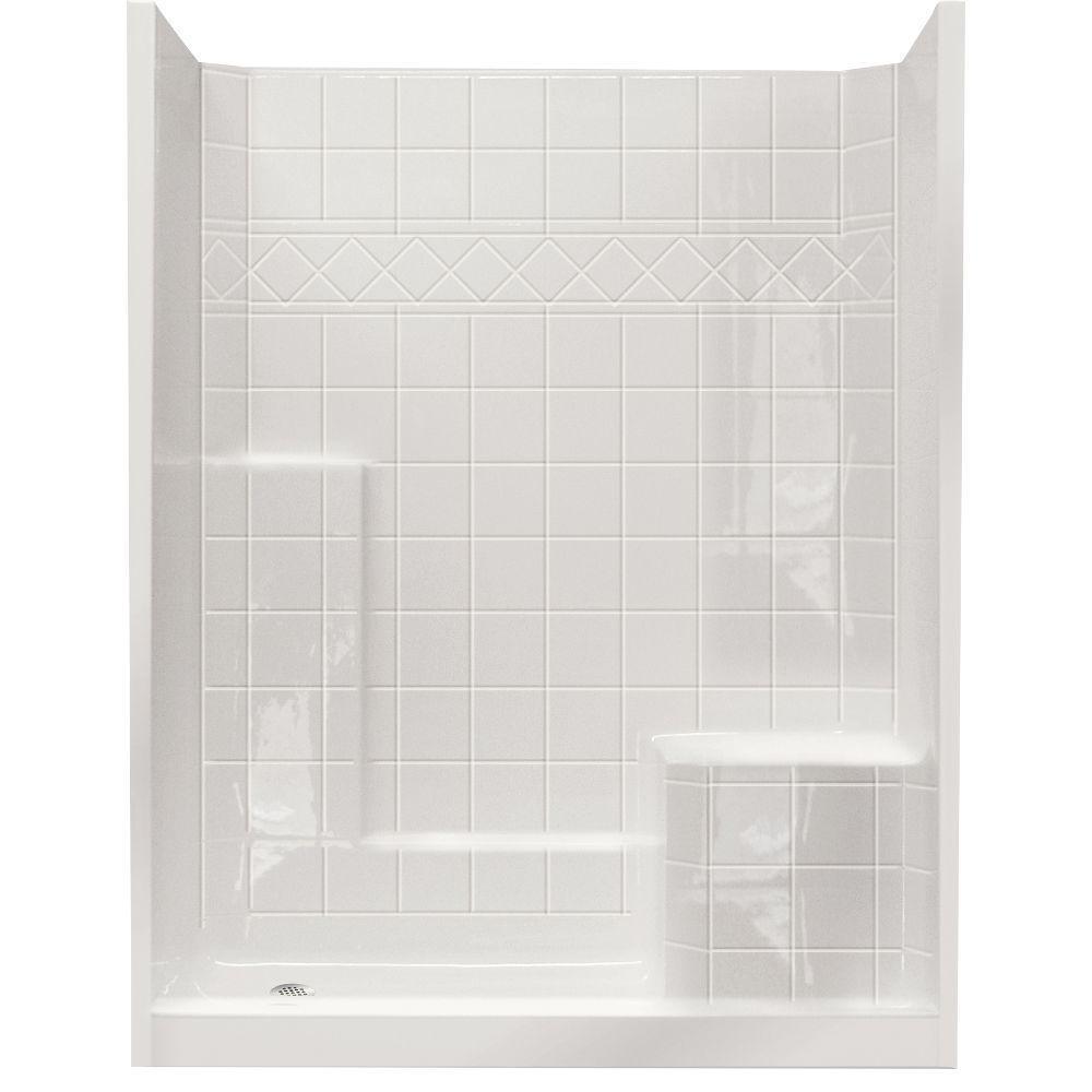 60 in. x 33 in. x 77 in. Standard Low Threshold 3-Piece Shower Kit in White with Left Seat and Right Drain - Super Arbor