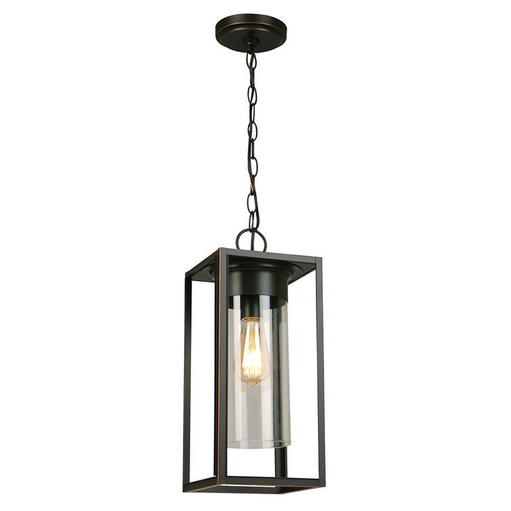Walker Hill 7.36 in. W x 17.63 in. H 1-Light Matte Black Outdoor Hanging Pendant Light with Clear Glass