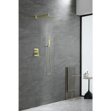 1-Spray Patterns with 2.66 GPM 10 in. Wall Mount Dual Shower Heads with Rough-In Valve Body and Trim in Brushed Gold - Super Arbor