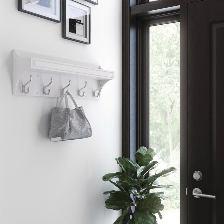 Classic Arch 28 in. White and Satin Nickel Trayed Hook Rack