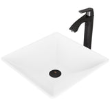 Hibiscus White Matte Stone Vessel Bathroom Sink and Linus Bathroom Vessel Faucet in Antique Rubbed Bronze w/ Pop up - Super Arbor