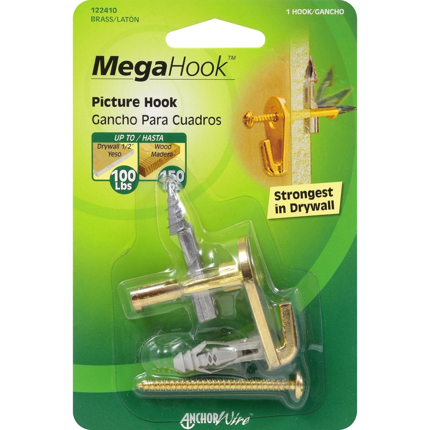 Hillman MegaHook Brass-Plated Gold Heavy Duty Picture Hook 100 lb 1 pk