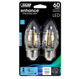 Feit Electric 60W Equivalent B10 Candelabra Dimmable Filament CEC Title 20 Clear Glass Chandelier LED Light Bulb, Daylight (2-Pack)