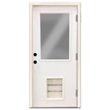 Premium Half Lite Primed White Steel Back Door 32 in. Left Hand Inswing with Extra Large Pet Door - Super Arbor
