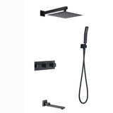 3-Handle 1-Spray Tub and Shower Faucet Ceiling Mounted Rain Shower Fixtures Matte Black with Handheld and Tub Spout