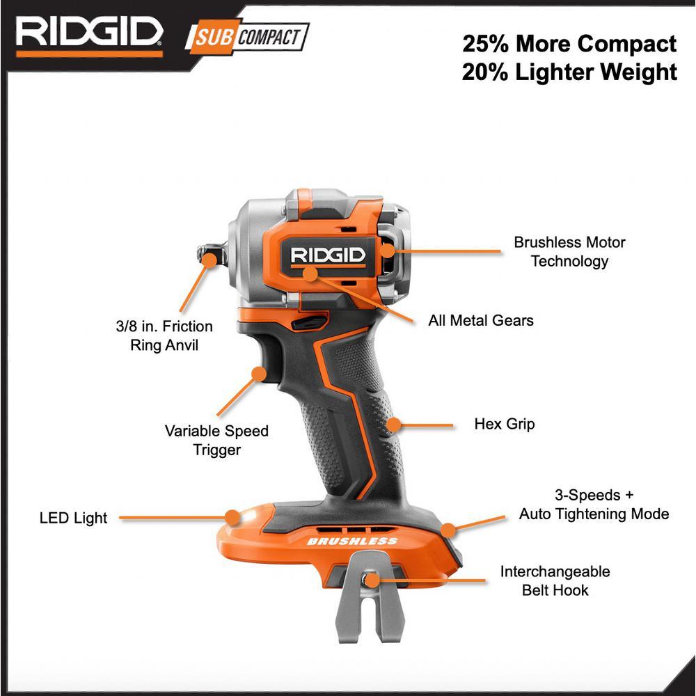 18-Volt SubCompact Lithium-Ion Brushless Cordless 3/8 in. Impact Wrench and 3 in. Multi-Material Saw (Tools Only) - Super Arbor