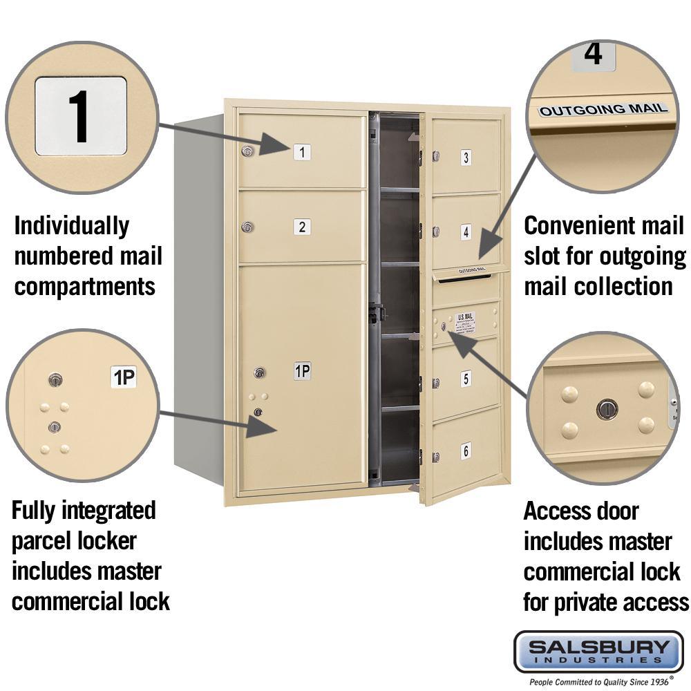 3700 Horizontal Series 6-Compartment with 1-Parcel Locker Recessed Mount Mailbox - Super Arbor