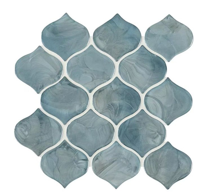 Blue Shimmer Arabesque 10 in. x 10.20 in. x 8 mm Glossy Glass Mesh-Mounted Mosaic Tile (7 sq. ft./Case)