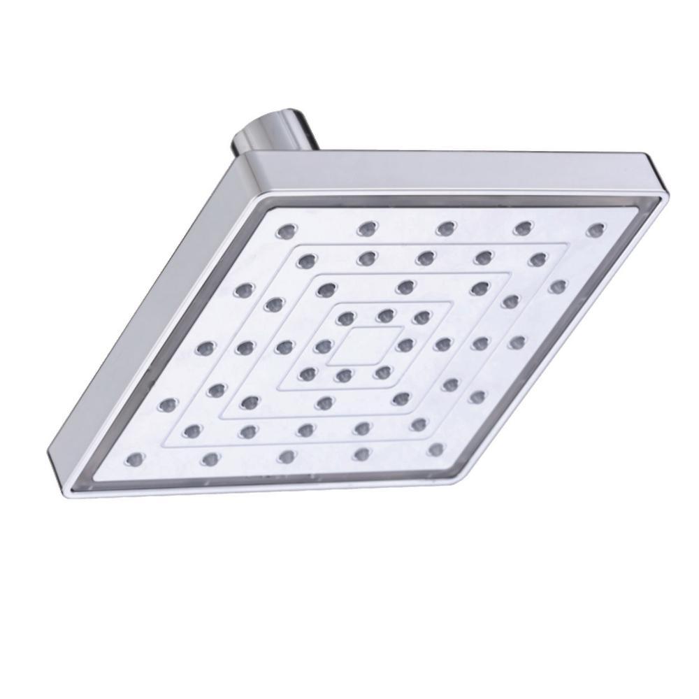 1-Spray 6 in. Single Wall Mount LED Lighted Fixed Rain Shower Head in Chrome - Super Arbor