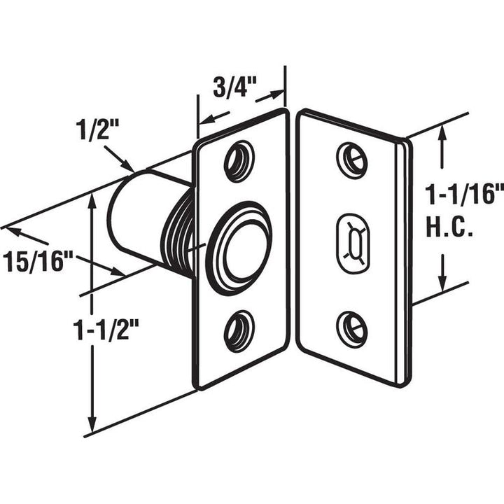 Ball Bullet Catch and Strike, Satin Nickel Finished Solid Brass