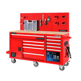 62 in. 10-Drawer Black Tool Chest Cabinet with Pegboard Back Wall, Heavy-Duty Mobile Workbench - Super Arbor