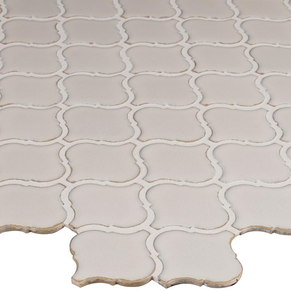 Bianco Arabesque 9.84 in. x 10.63 in. x 6mm Glossy Ceramic Mesh-Mounted Mosaic Tile (10.95 sq. ft. / case) - Super Arbor