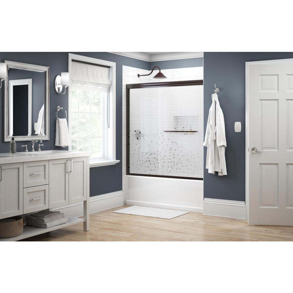 Simplicity 60 in. x 58-1/8 in. Semi-Frameless Traditional Sliding Bathtub Door in Bronze with Mozaic Glass - Super Arbor