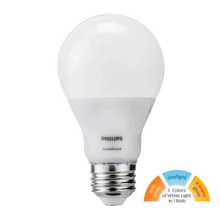 Philips 60-Watt Equivalent A19 SceneSwitch LED Light Bulb Daylight(5000K)/Soft White(2700K)/Warm Glow(2200K) (4-Pack)