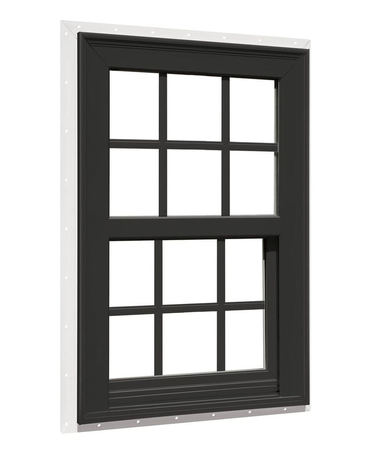 RELIABILT 150 Series New Construction 35-1/2-in x 71-1/2-in x 3-1/4-in Jamb Black Vinyl Dual-pane Single Hung Window with Grids Half Screen Included