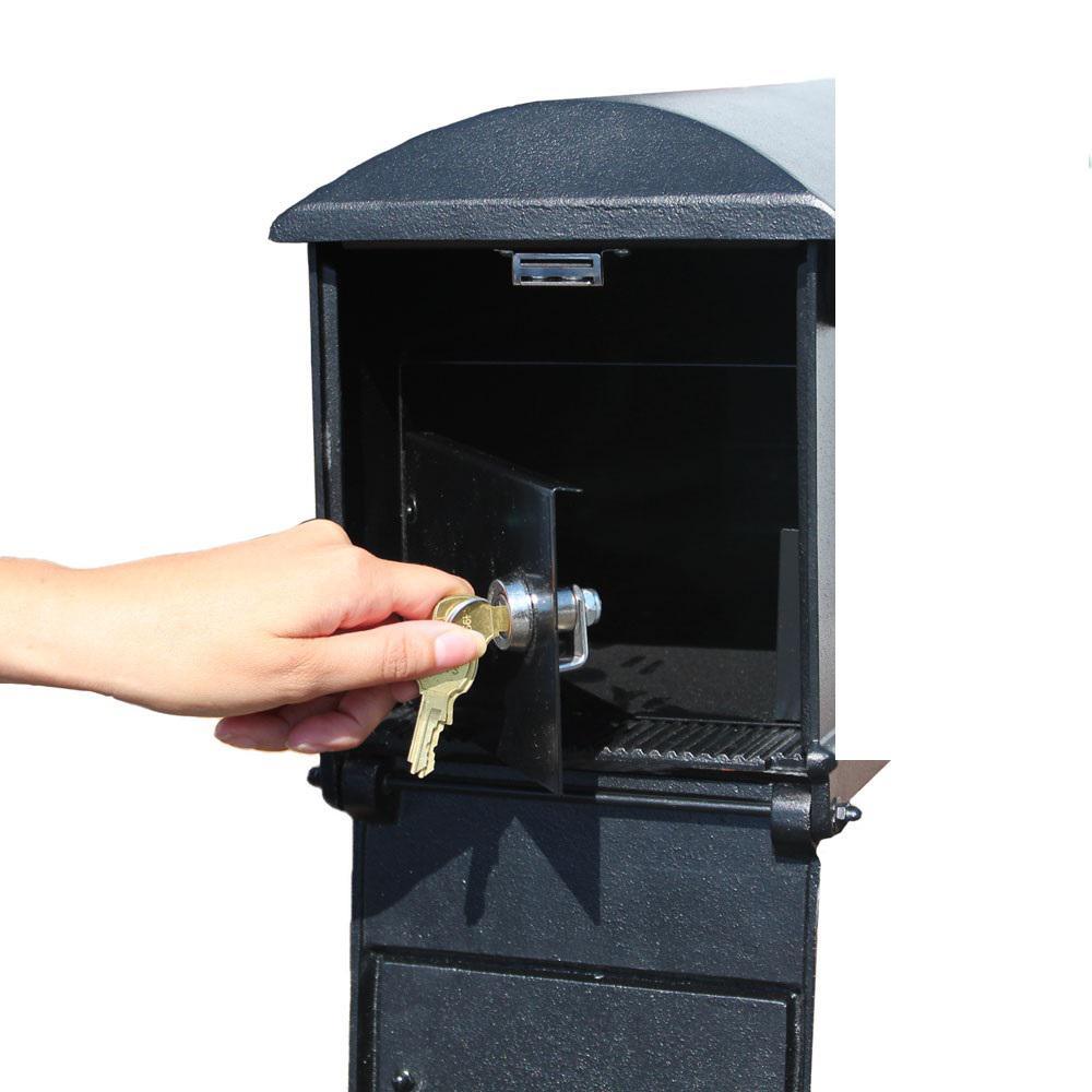 Lewiston Bronze Post Mount Locking Insert Mailbox with decorative Ornate Base and Horsehead Finial - Super Arbor