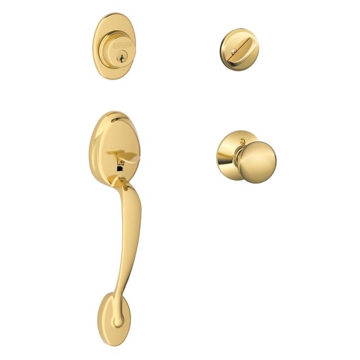 Schlage Plymouth Bright Brass Front Entry Handleset, ANSI Grade 2, Fits 1-3/8 to 1-3/4 in Doors
