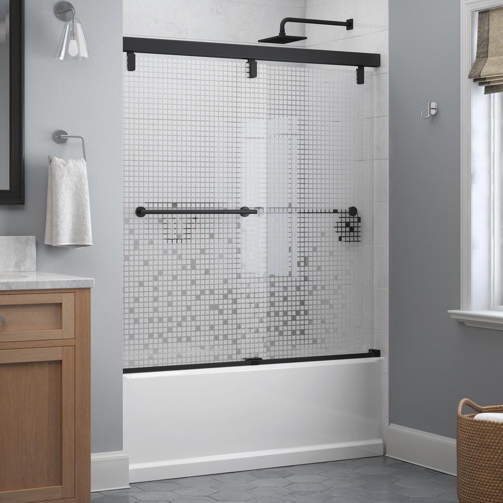 Lyndall 60 x 59-1/4 in. Frameless Mod Soft-Close Sliding Bathtub Door in Nickel with 1/4 in. (6mm) Rain Glass - Super Arbor