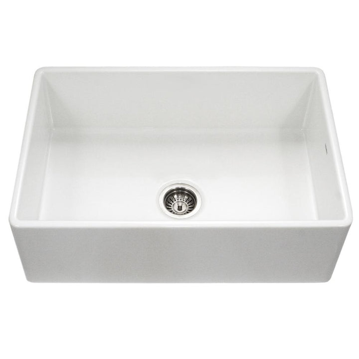 Platus Series Farmhouse Apron Front Fireclay 33 in. Single Bowl Kitchen Sink in White - Super Arbor