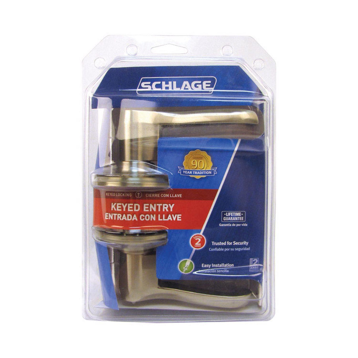 Schlage Flair Satin Nickel Keyed Entry Lever, ANSI Grade 2, Fits 1-3/8" to 1-3/4" Doors