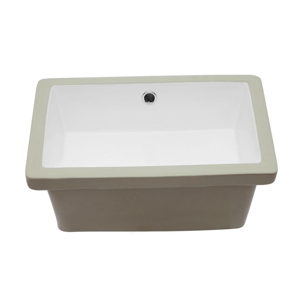 20 in. Undermount Rectangular Porcelain Ceramic Bathroom Sink in White with Overflow Drain - Super Arbor