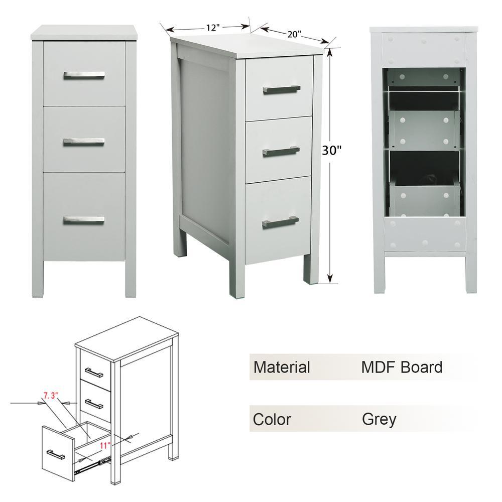 20 in. W x 12 in. D x 30 in. H Bathroom Vanity Cabinet Linen Cabinet with Three Drawers in Gray - Super Arbor