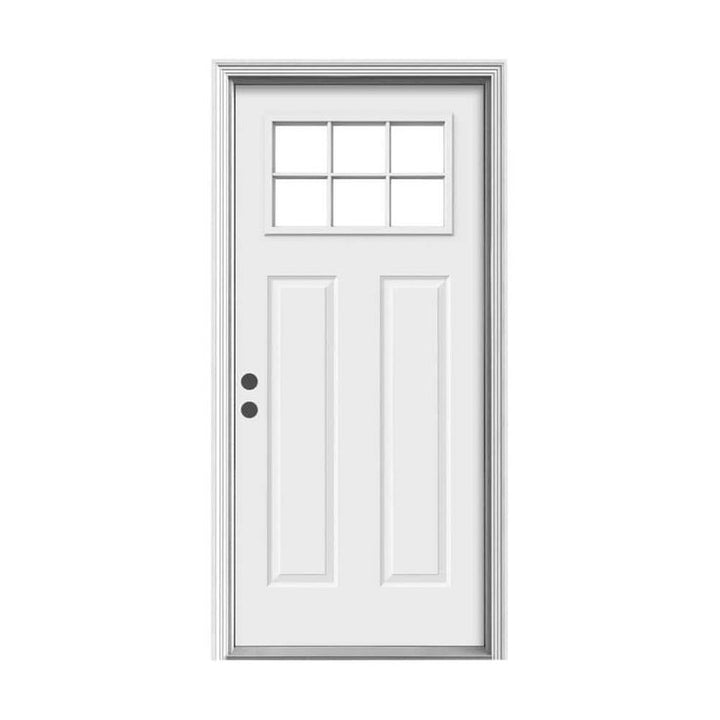 30 in. x 80 in. 6 Lite Craftsman Primed Steel Prehung Right-Hand Inswing Front Door w/Brickmould