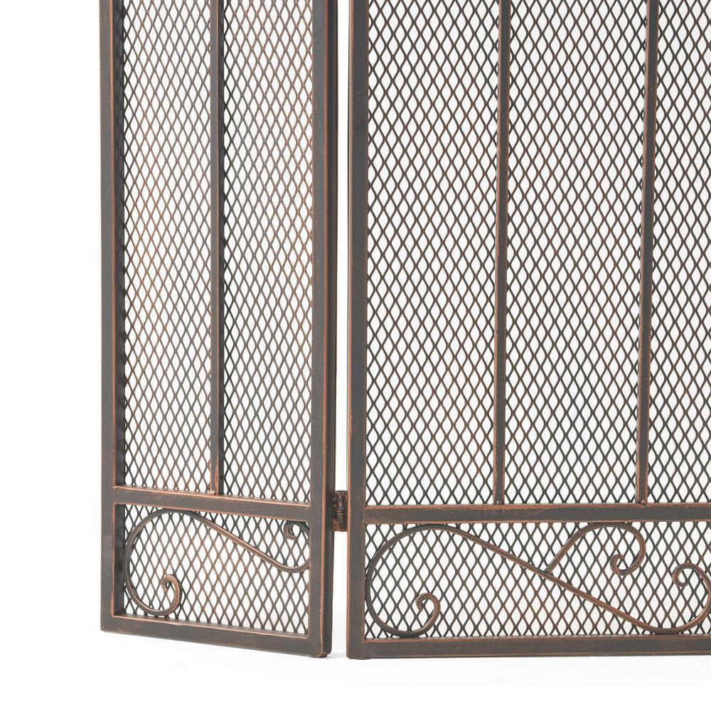 Cheswold Contemporary Black and Copper Three Panel Iron Fire Screen - Super Arbor