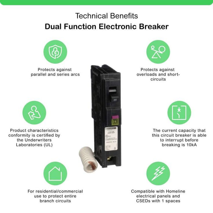 Square D Homeline 20 Amp Single-Pole Dual Function (CAFCI and GFCI) Circuit Breaker