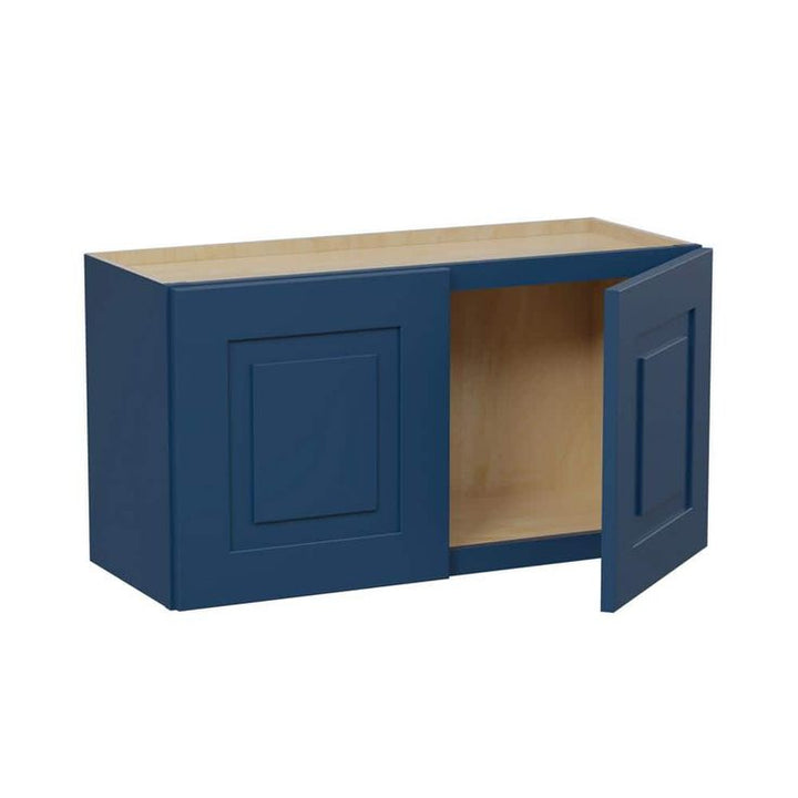 Home Decorators Collection Grayson 30 in. W x 12 in. D x 15 in. H Assembled Plywood Wall Bridge Kitchen Cabinet in Mythic Blue with Soft Close