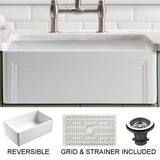 Olde London Farmhouse Fireclay 27 in. Single Bowl Kitchen Sink with Grid with Grid and Strainer - Super Arbor
