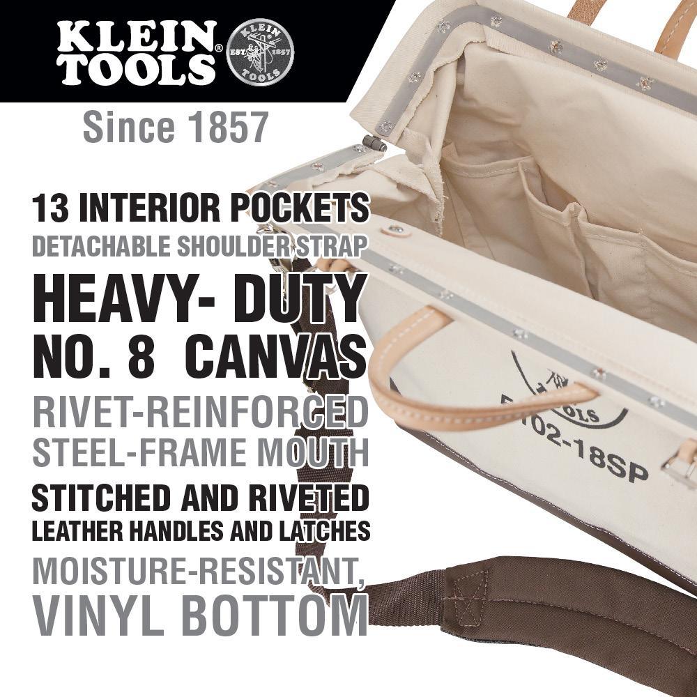 Deluxe Tool Bag, Canvas, 13 Pockets, 18-Inch - Super Arbor