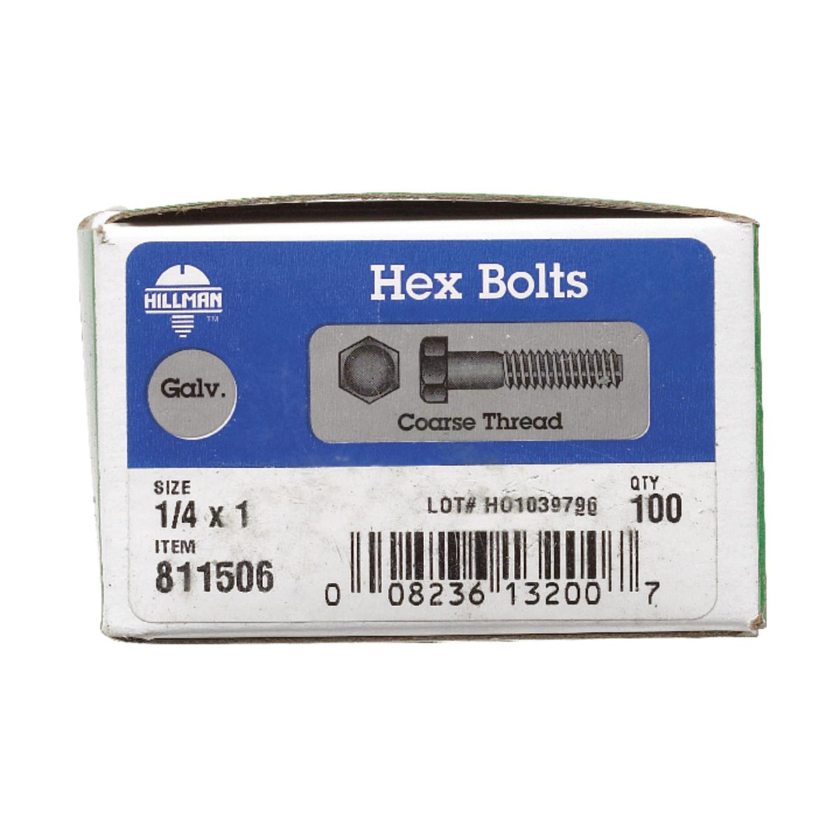 Hillman 1/4 in. Diameter x 1 in. Length Hot-Dipped Galvanized Steel Hex Bolt, Coarse Thread, 100-Pack