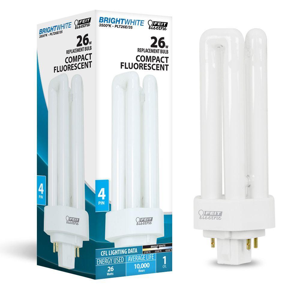 26W Equiv PL CFLNI Triple Tube 4-Pin Plug-in GX24Q-3 Base Compact Fluorescent CFL Light Bulb Bright White 3500K(50-Pack) - Super Arbor