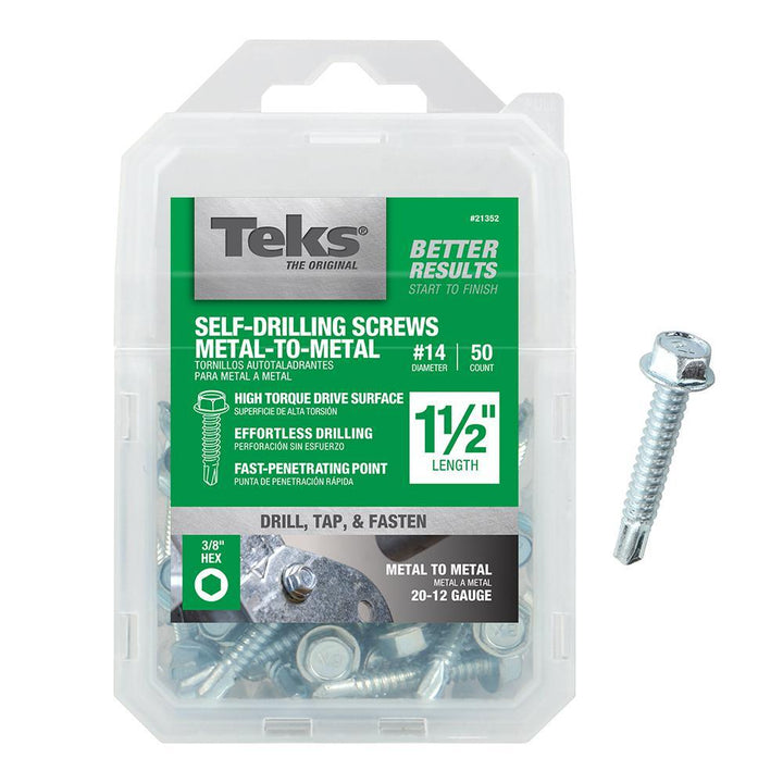 #14 x 1-1/2 in. External Hex Drive Washer Head Self-Drilling Screws (50-Pack)