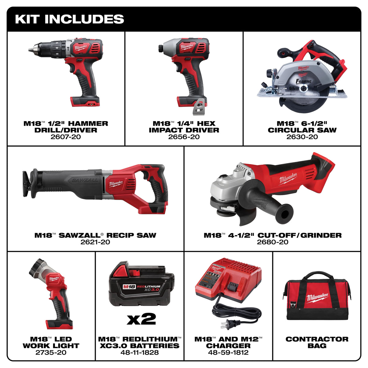 Milwaukee M18 18V Lithium-Ion Cordless Combo Tool Kit, 6-Tool w/ Wet/Dry Vacuum & 5 in. Random Orbit Sander